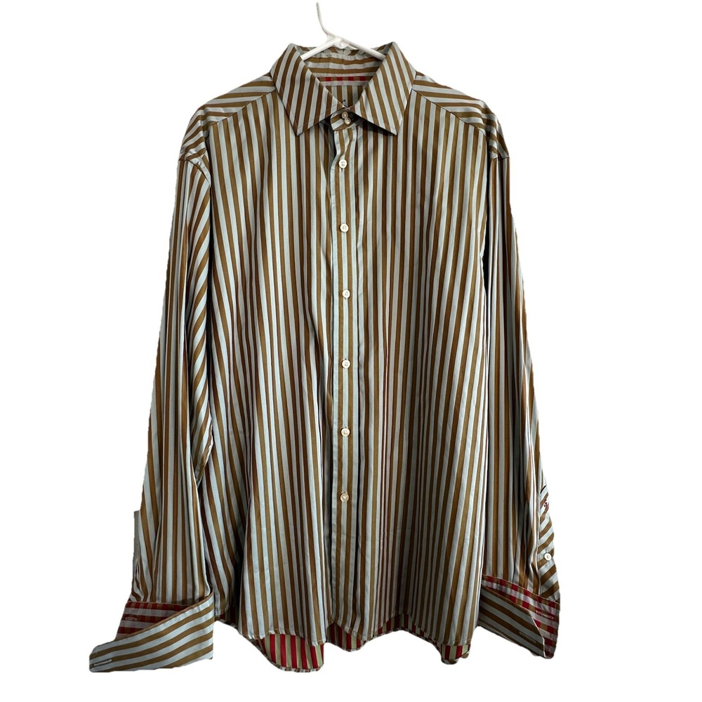 ROBERT GRAHAM Mens Long Sleeve Button Front Shirt Size 2XL Rust Green Cotton